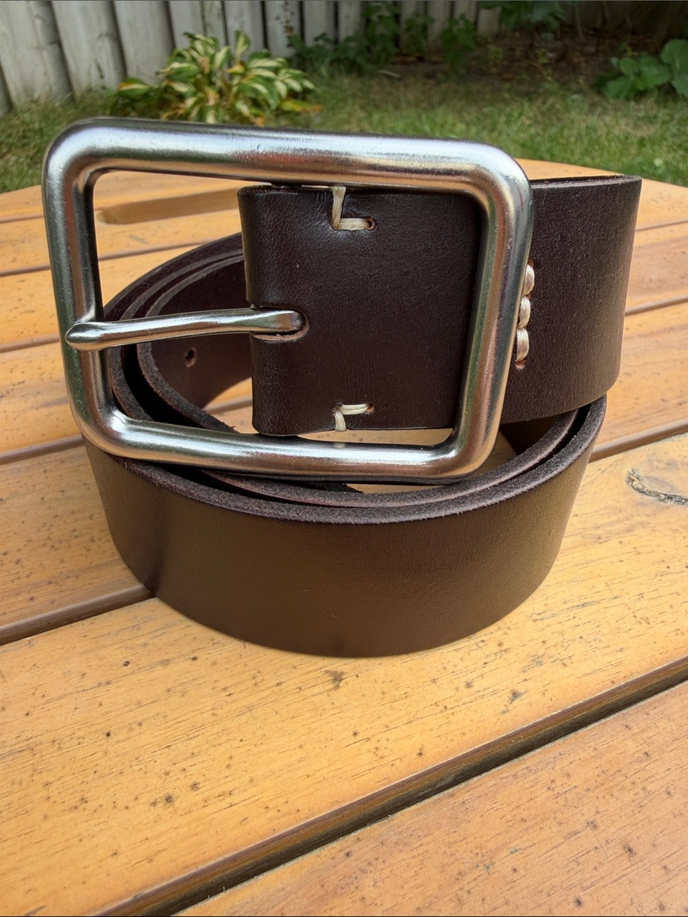 GAP Men Dark Brown Cow Leather Belt Silver Rectangle Buckle Size 32
